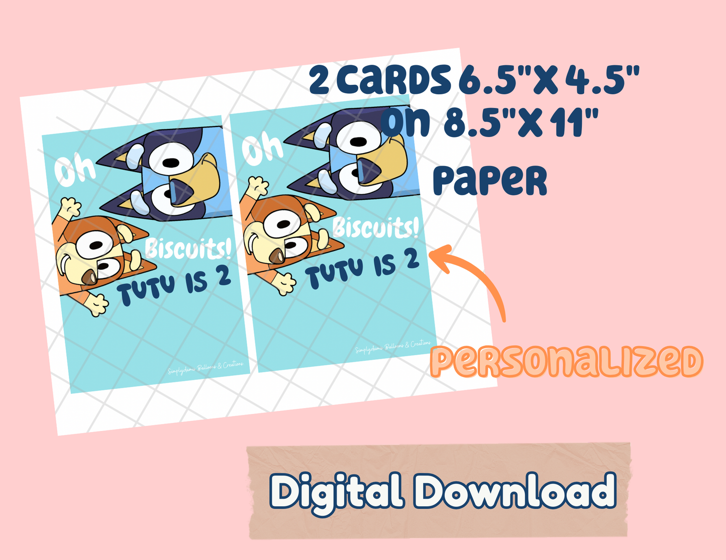 Digital File Oh biscuits Party favors Digital Download, Bluey Personalized cards