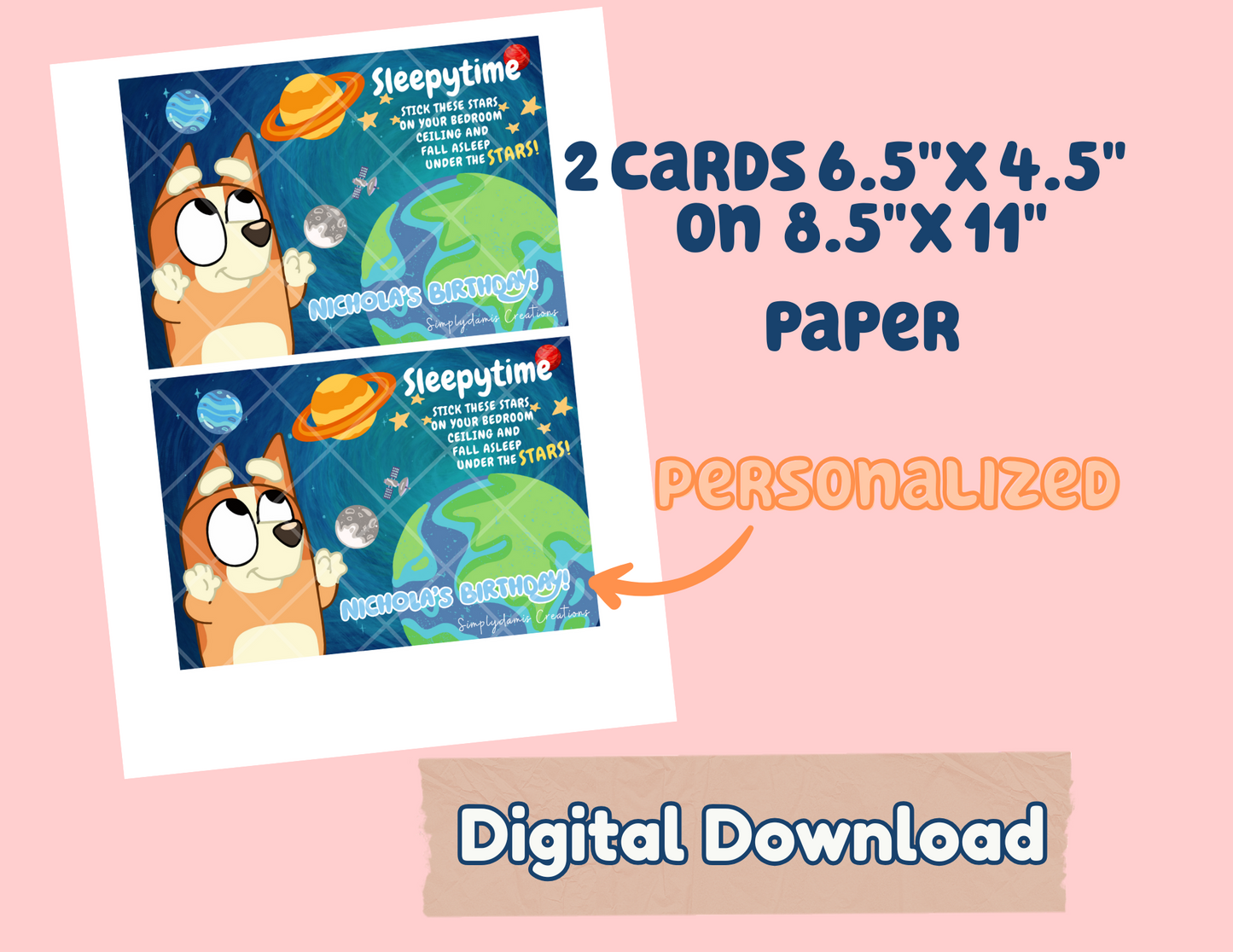 Digital file Sleepytime Party favors Digital Download,Dog Personalized cards