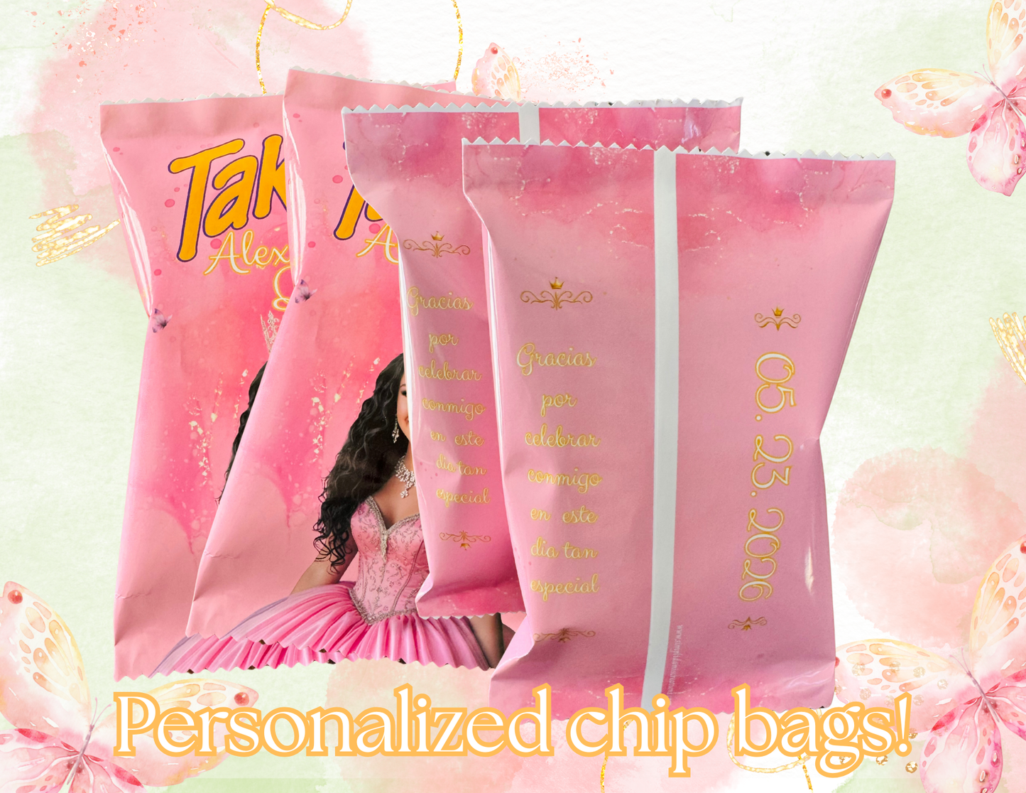 Quinceañera Personalized Chip Bags (12 Bags)