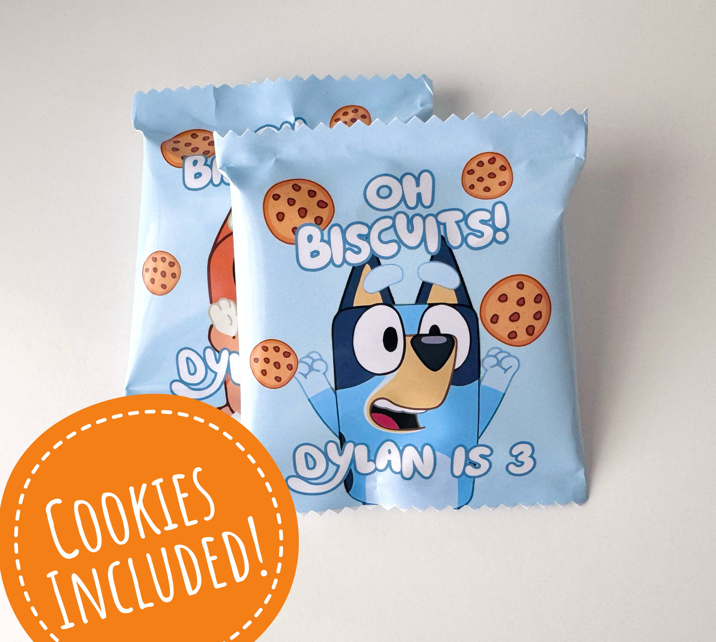 Oh biscuits, Personalized chocolate chip Cookie Bags, (12 bags)