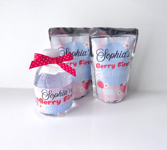 12 Berry First Birthday Water labels