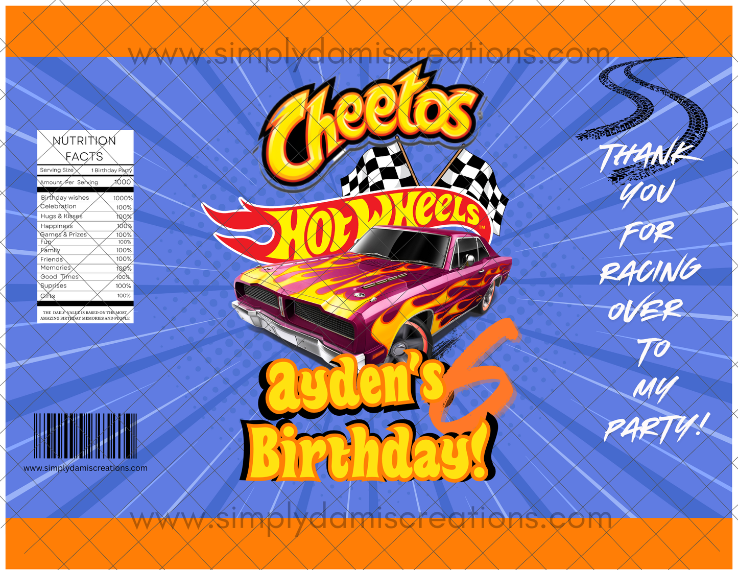 Digital file Personalized Hot wheel chip bag, Digital Download
