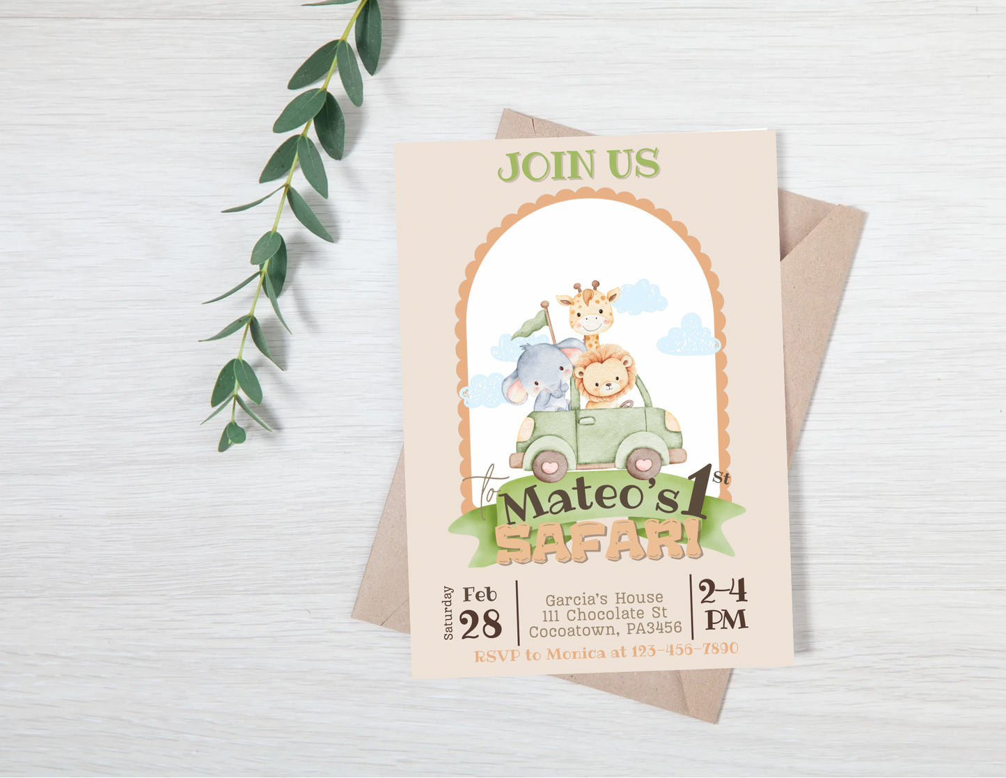 Digital file Safari Birthday, 1st Birthday Digital Download, Personalized party, plantillas.