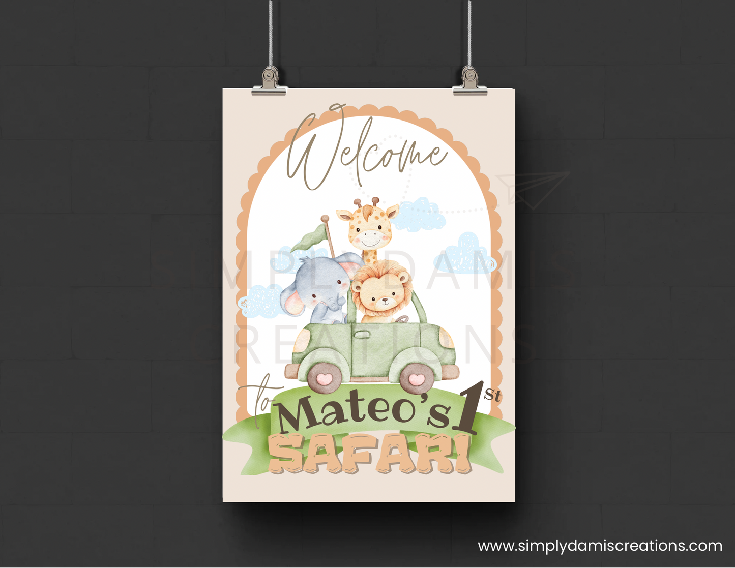 Digital file Safari Birthday, 1st Birthday Digital Download, Personalized party, plantillas.