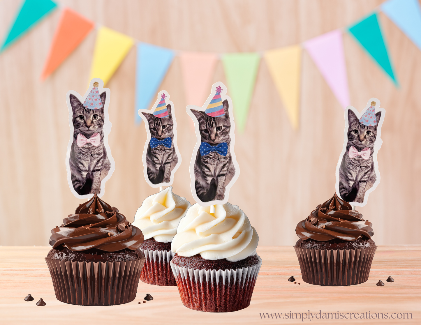 Cat Birthday Cupcake toppers 12 count