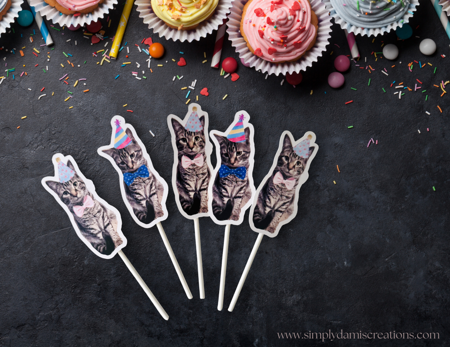 Cat Birthday Cupcake toppers 12 count
