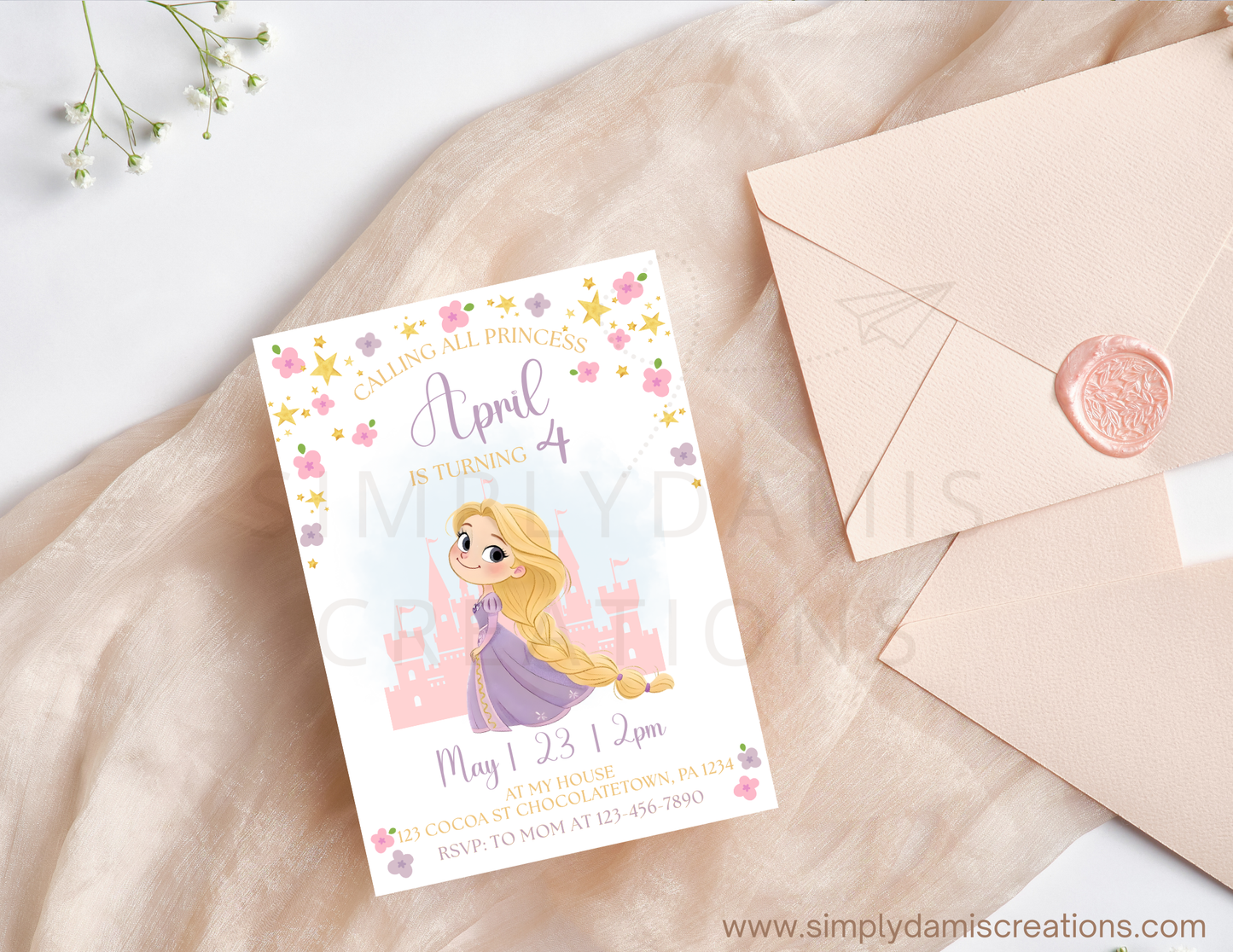 Digital File Rapunzel Birthday, Birthday Invitation Digital Download, Personalized party, plantillas.