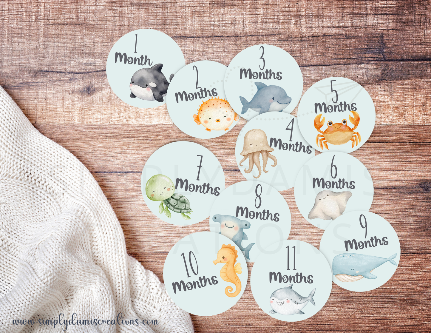 Baby Monthly Milestones Digital File Card, Ocean Baby Milestone Card Digital Download, plantillas.
