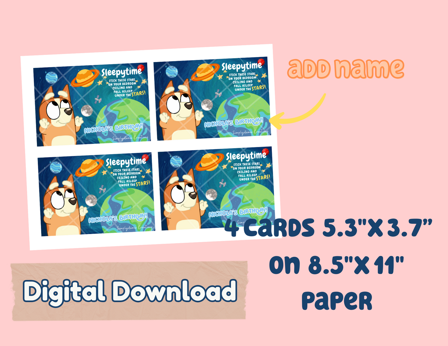 Digital file Sleepytime Party favors Digital Download,Dog Personalized cards