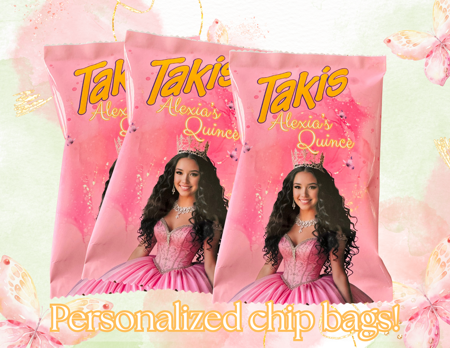 Quinceañera Personalized Chip Bags (12 Bags)